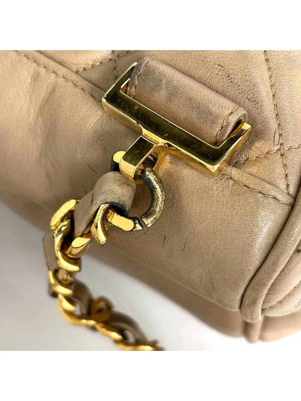 Chanel Backpack Quilted CC Logo Leather Beige